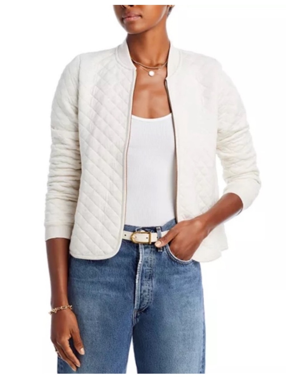Marine Layer Corbet Oatmeal Quilted Bomber full zip jacket XS